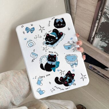 Cartoon pajama gradient black cat 360 rotating iPad case