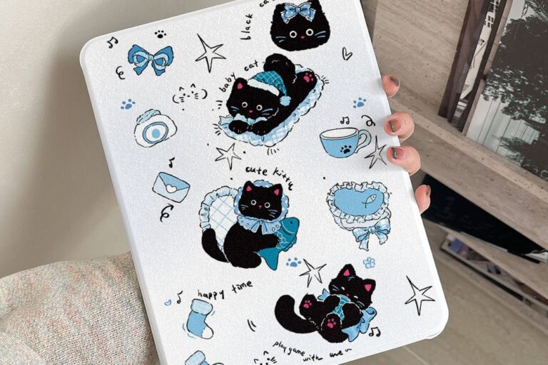 Cartoon pajama gradient black cat 360 rotating iPad case