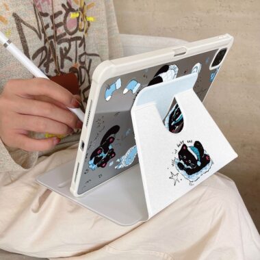 Cartoon pajama gradient black cat 360 rotating iPad case