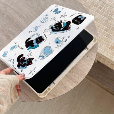 Cartoon pajama gradient black cat 360 rotating iPad case