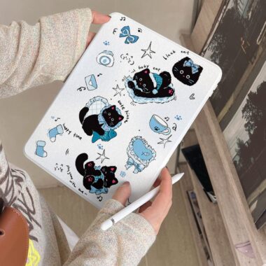 Cartoon pajama gradient black cat 360 rotating iPad case