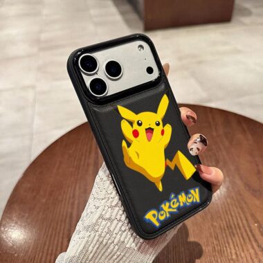 Cute Pikachu leather texture shockproof iPhone 17 case