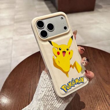 Cute Pikachu leather texture shockproof iPhone 17 case