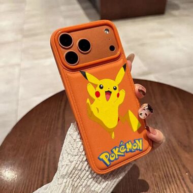 Cute Pikachu leather texture shockproof iPhone 17 case