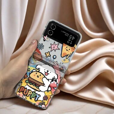 Pizza puppy cartoon full cover Samsung Z Flip case