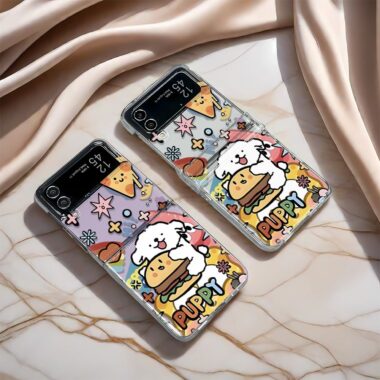 Pizza puppy cartoon full cover Samsung Z Flip case