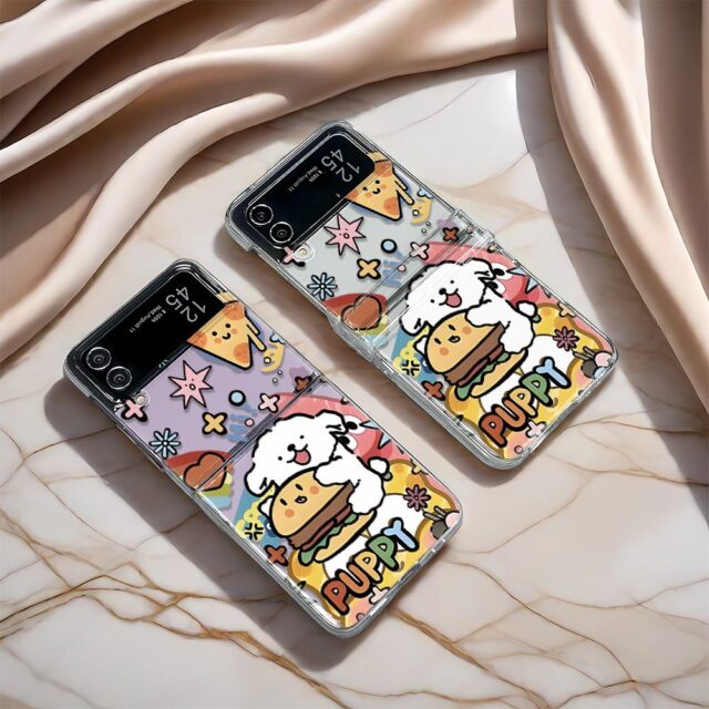 Pizza puppy cartoon full cover Samsung Z Flip case