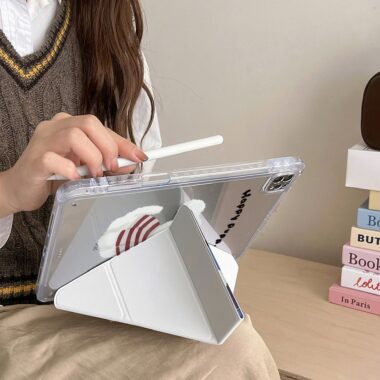 Cartoon plaid sweater dog Y-fold protective iPad case