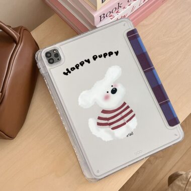 Cartoon plaid sweater dog Y-fold protective iPad case