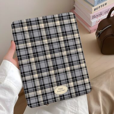 Minimal plaid Y fold tri fold shockproof iPad case