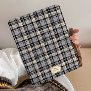 Minimal plaid Y fold tri fold shockproof iPad case