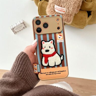 Cartoon puppy plush leather full cover iPhone 17 case