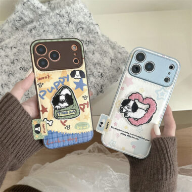 Cartoon puppy plush leather full cover iPhone 17 case