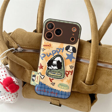 Cartoon puppy plush leather full cover iPhone 17 case