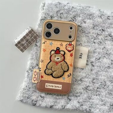 Cartoon puppy plush leather full cover iPhone 17 case