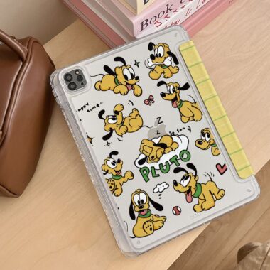Cartoon yellow plaid Pluto dog Y-fold shockproof iPad case