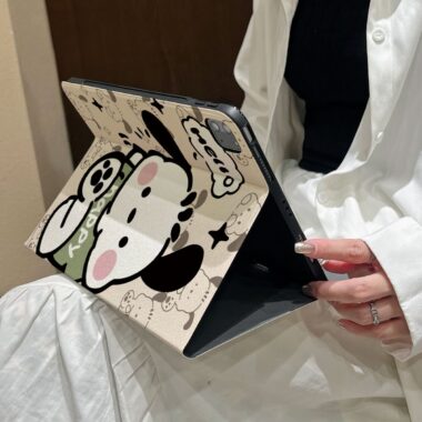 Cartoon Pochacco book-style iPad case with flip stand