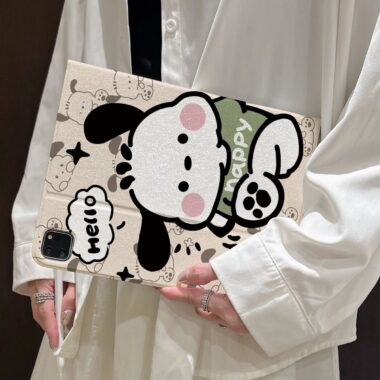 Cartoon Pochacco book-style iPad case with flip stand