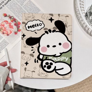 Cartoon Pochacco book-style iPad case with flip stand