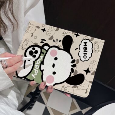 Cartoon Pochacco book-style iPad case with flip stand