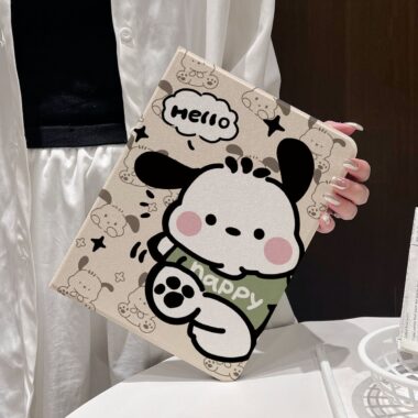 Cartoon Pochacco book-style iPad case with flip stand