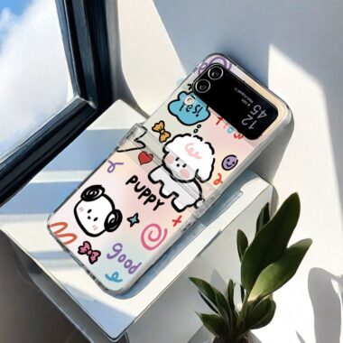 Cute puppy clear hard shockproof Samsung Z Flip case