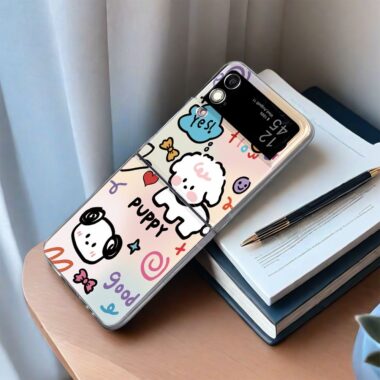 Cute puppy clear hard shockproof Samsung Z Flip case