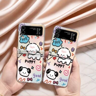 Cute puppy clear hard shockproof Samsung Z Flip case