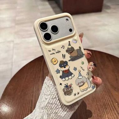 Cute puppy leather texture shockproof iPhone 17 case