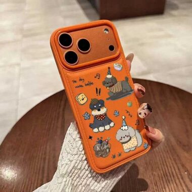 Cute puppy leather texture shockproof iPhone 17 case