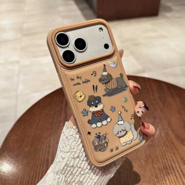 Cute puppy leather texture shockproof iPhone 17 case