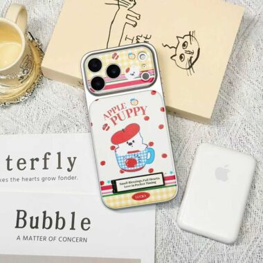 Cute cartoon puppy kickstand full cover iPhone 17 case