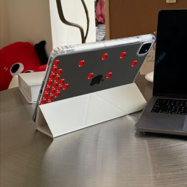 Red plaid apple cartoon Y-fold tri-fold shockproof iPad case