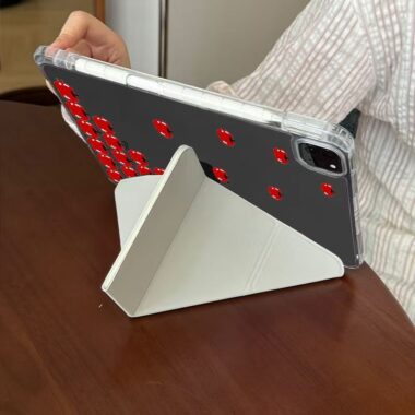 Red plaid apple cartoon Y-fold tri-fold shockproof iPad case