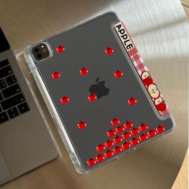 Red plaid apple cartoon Y-fold tri-fold shockproof iPad case