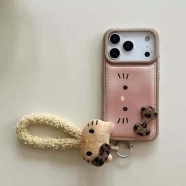 Vintage leather cat lanyard protective case for iPhone 17