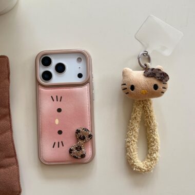 Vintage leather cat lanyard protective case for iPhone 17