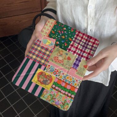 Vintage plaid patchwork acrylic Y fold tri fold iPad case