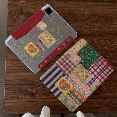 Vintage plaid patchwork acrylic Y fold tri fold iPad case