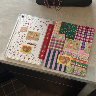 Vintage plaid patchwork acrylic Y fold tri fold iPad case