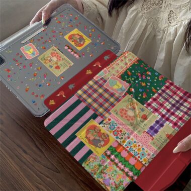 Vintage plaid patchwork acrylic Y fold tri fold iPad case