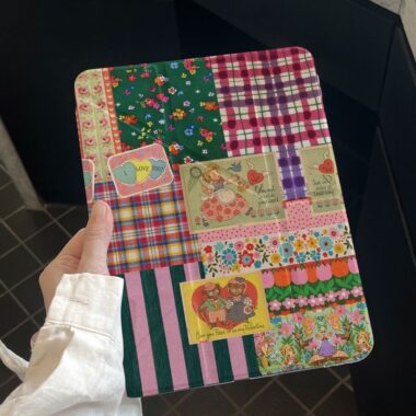 Vintage plaid patchwork acrylic Y fold tri fold iPad case