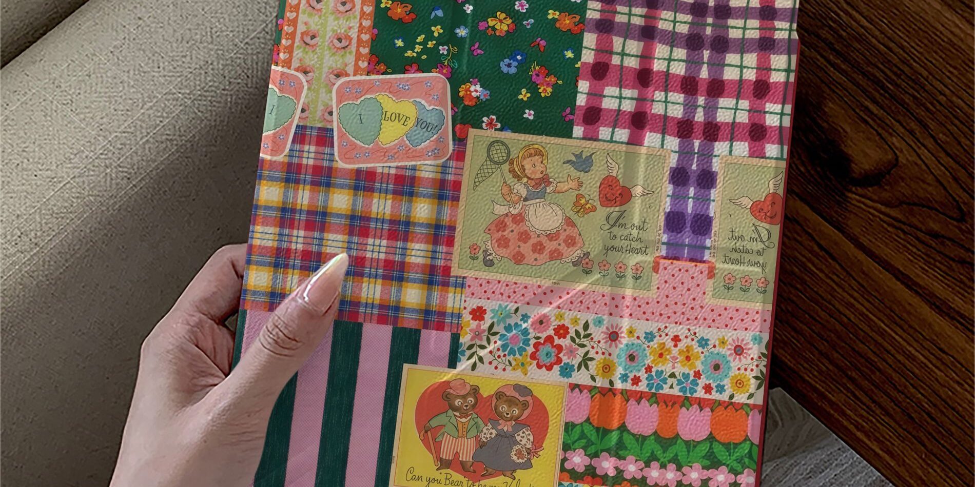 Vintage plaid patchwork acrylic Y fold tri fold iPad case