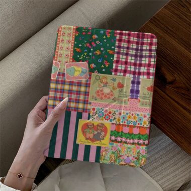 Vintage plaid patchwork acrylic Y fold tri fold iPad case