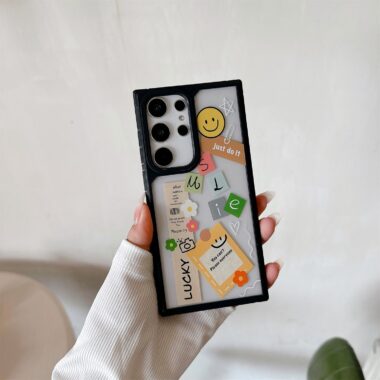 Checker smiley label hard Samsung phone case