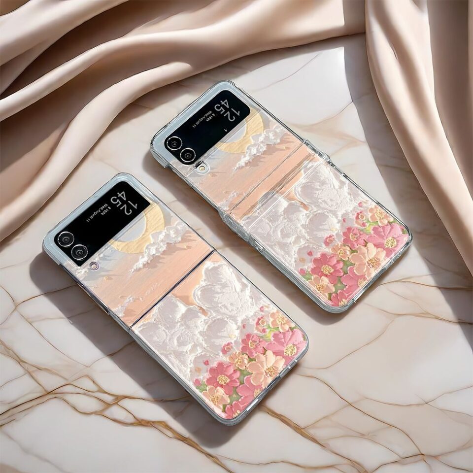 Oil painting star moon clear hard Samsung Z Flip case