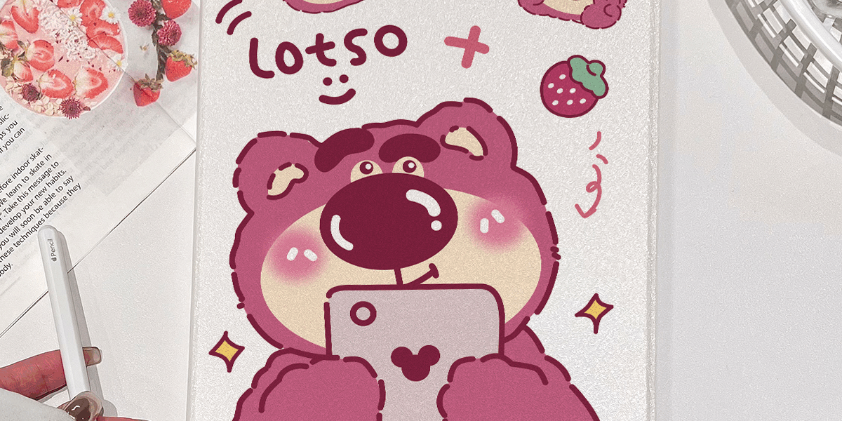 Cartoon strawberry bear book-style soft iPad case with stand