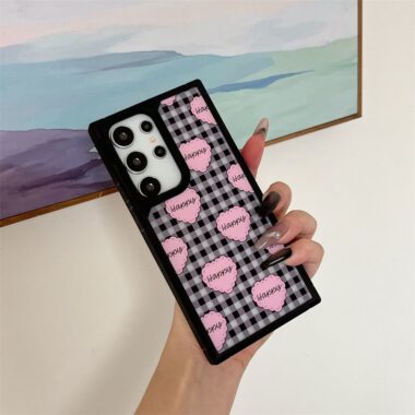 checker strawberry heart smiley hard Samsung phone case
