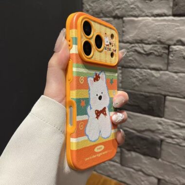 Orange green stripe patchwork puppy shockproof iPhone 17 case