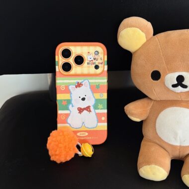 Orange green stripe patchwork puppy shockproof iPhone 17 case